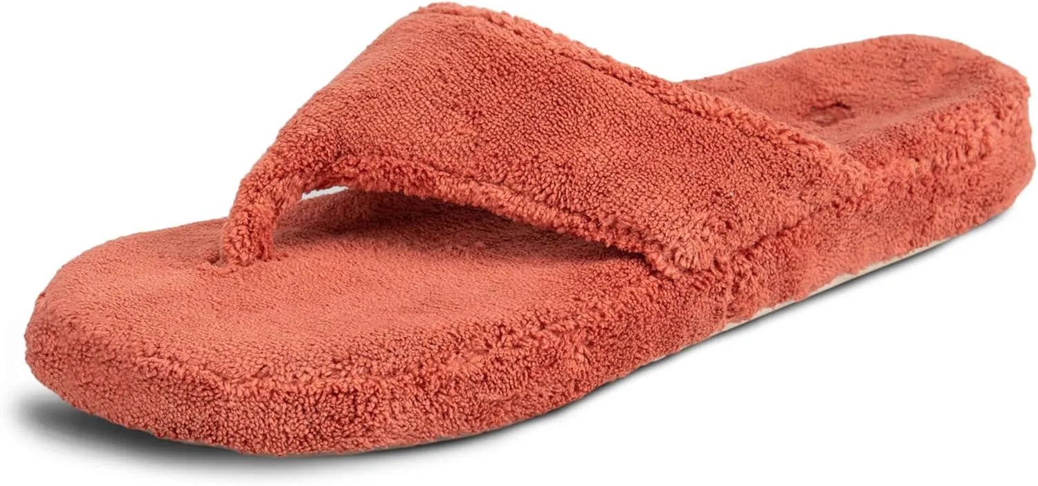 Acorn Women's Spa Thong Slippers with Cloud Contour Comfort - Arch Support and Plush Fluffy Terry Lining, Perfect for Beach, Camping, Poolside, or Bathroom Wear