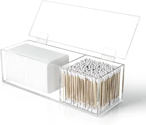 Acrylic Storage Box for Clean Skin Club - Square Cotton Pad Dispenser, Swabs Holder, Rectangular Rounds Dispenser (Pads and Swabs Not Included)