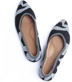ADAMUMU Flats for Women Mother's Day Knit Stretch Flat Close Toe Dress Shoes for Women Dressy Comfort with Small Heel,Stripeblue,5M