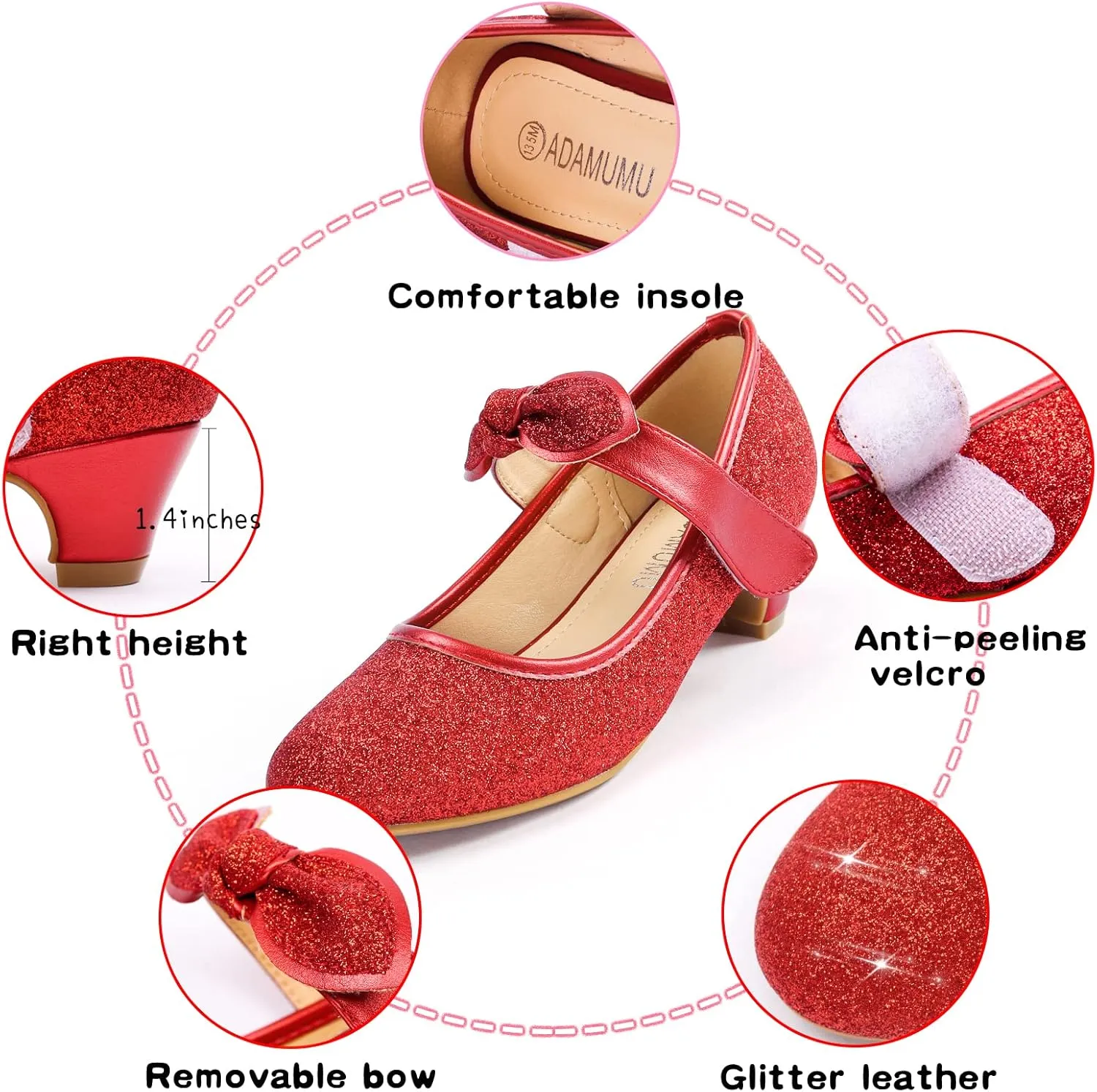 ADAMUMU Little Girls Princess Shoes Glittler Dress Shoes for Gilrs Toddler Girl Heels for Christmas Parties and Holiday Celebrations