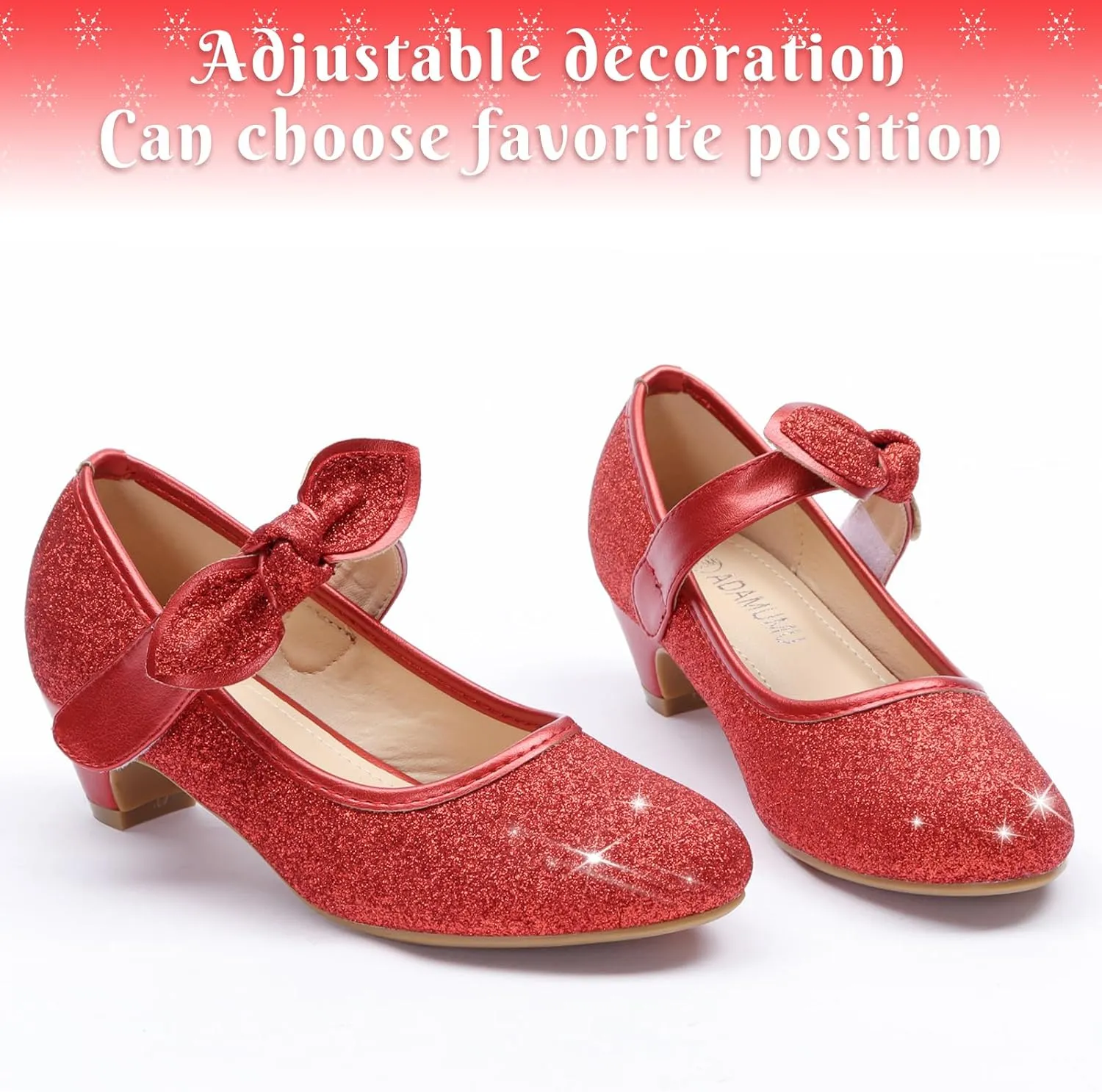 ADAMUMU Little Girls Princess Shoes Glittler Dress Shoes for Gilrs Toddler Girl Heels for Christmas Parties and Holiday Celebrations