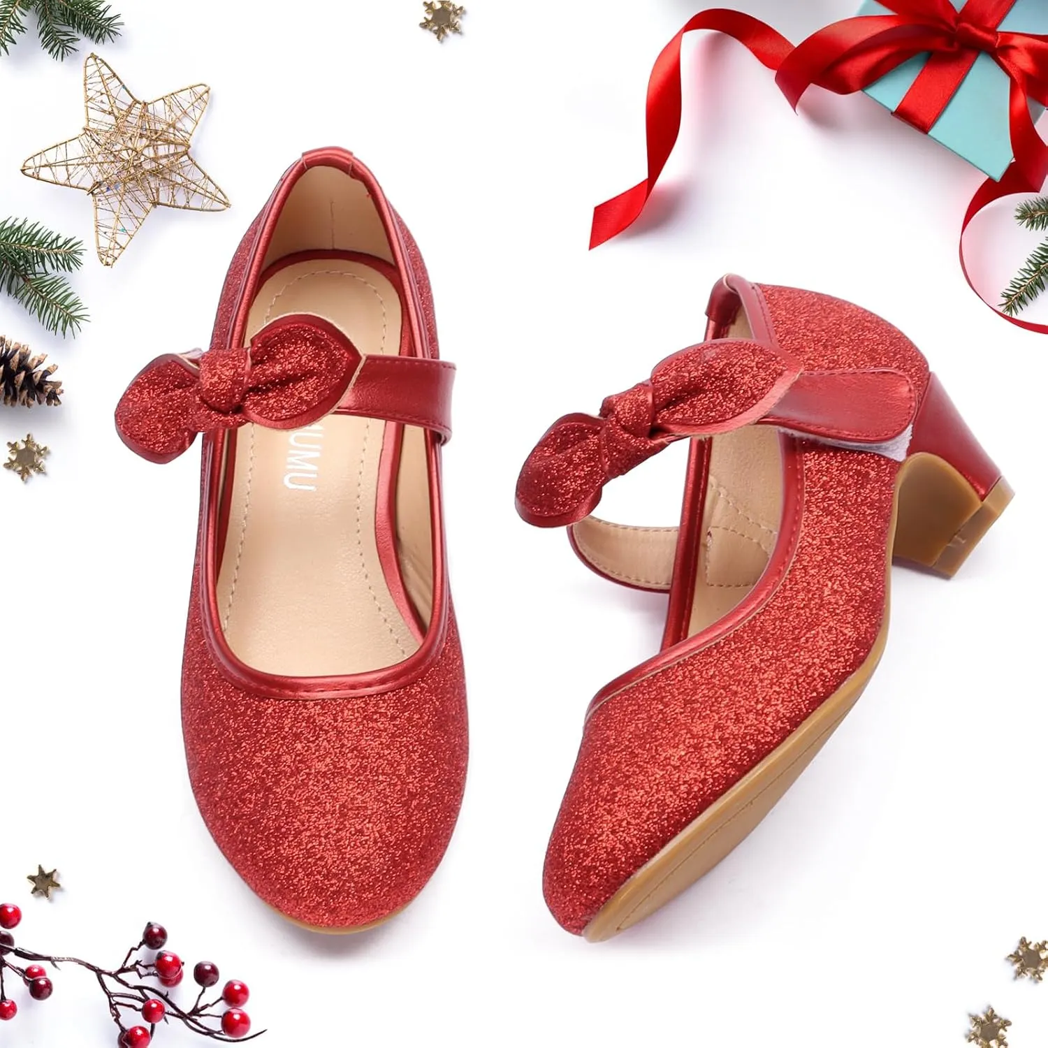 ADAMUMU Little Girls Princess Shoes Glittler Dress Shoes for Gilrs Toddler Girl Heels for Christmas Parties and Holiday Celebrations