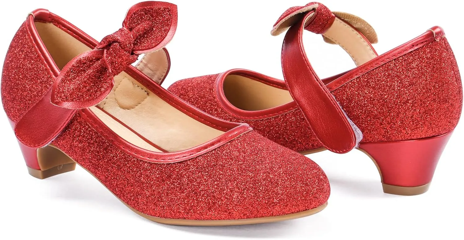 ADAMUMU Little Girls Princess Shoes Glittler Dress Shoes for Gilrs Toddler Girl Heels for Christmas Parties and Holiday Celebrations
