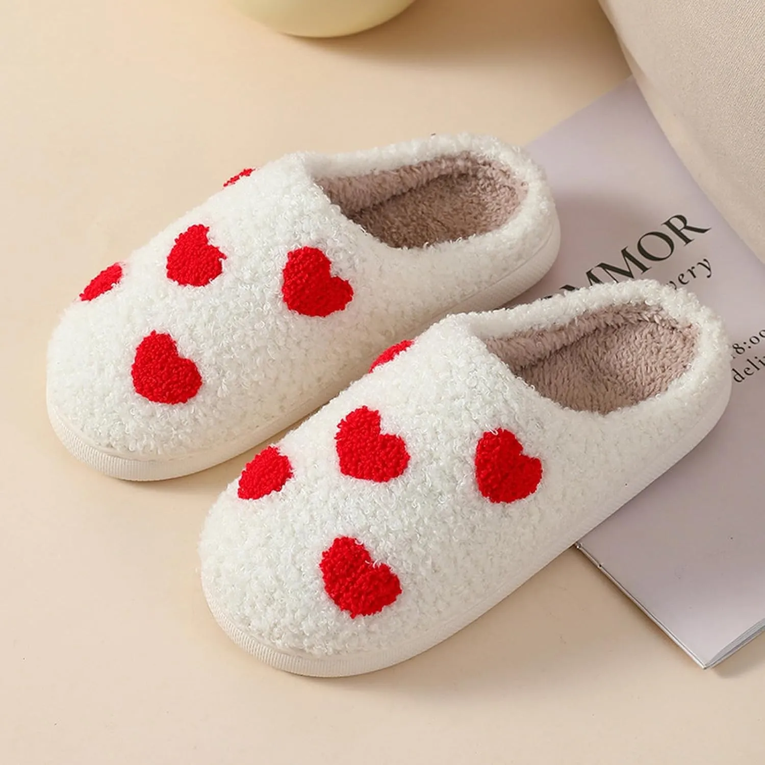 Adisputent Women's Fluffy Slippers - Warm, Cozy, Plush Fuzzy Cushion Slip-On House Slippers for Indoor and Outdoor