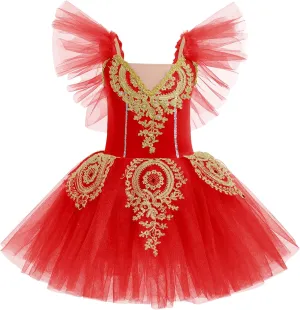 AFAVOM Ballet Leotards for Girls Ballerina Performance Swan Lake Costumes Embroidery Tulle Camisole Skirted Leotard Dancewear