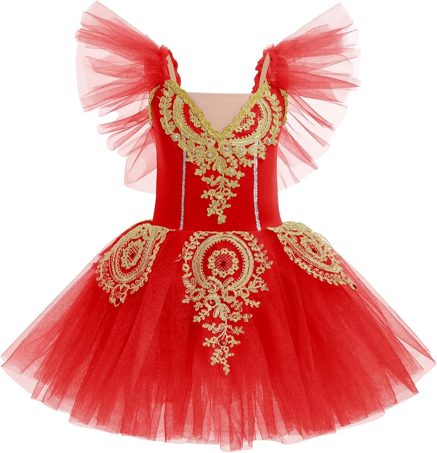 AFAVOM Ballet Leotards for Girls Ballerina Performance Swan Lake Costumes Embroidery Tulle Camisole Skirted Leotard Dancewear