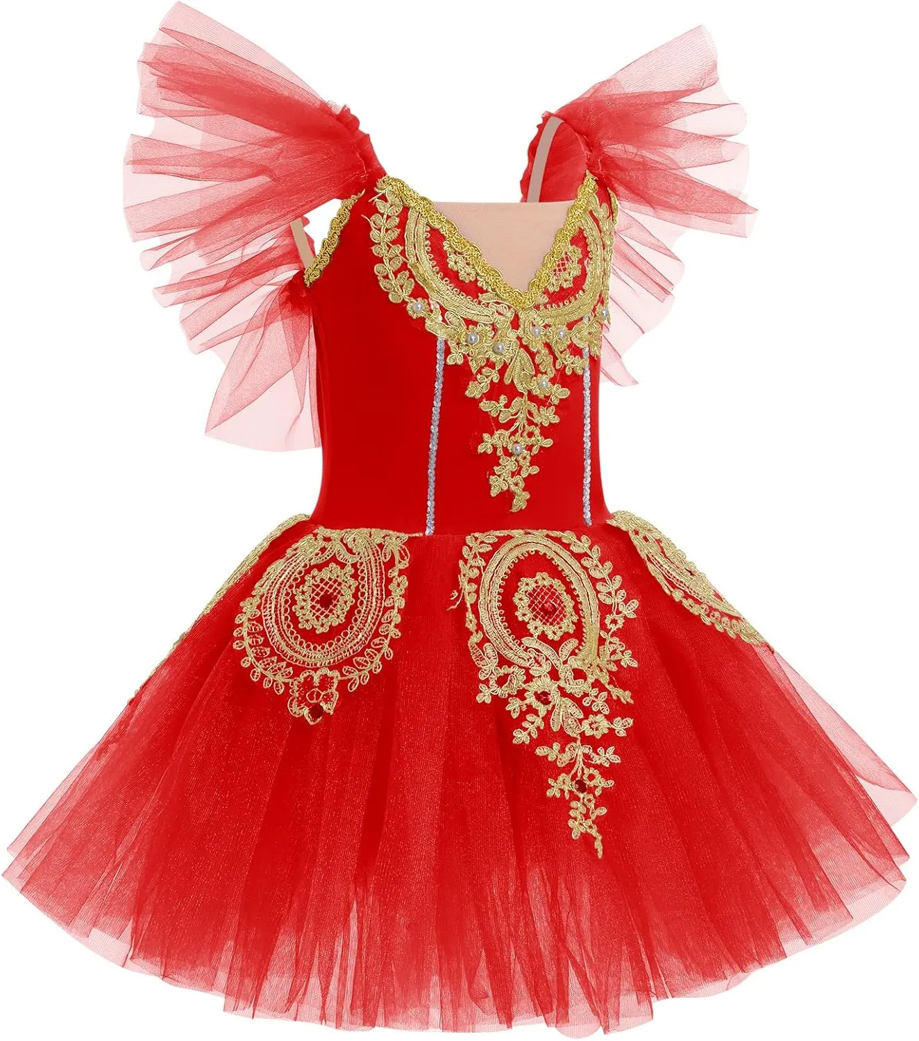 AFAVOM Ballet Leotards for Girls Ballerina Performance Swan Lake Costumes Embroidery Tulle Camisole Skirted Leotard Dancewear