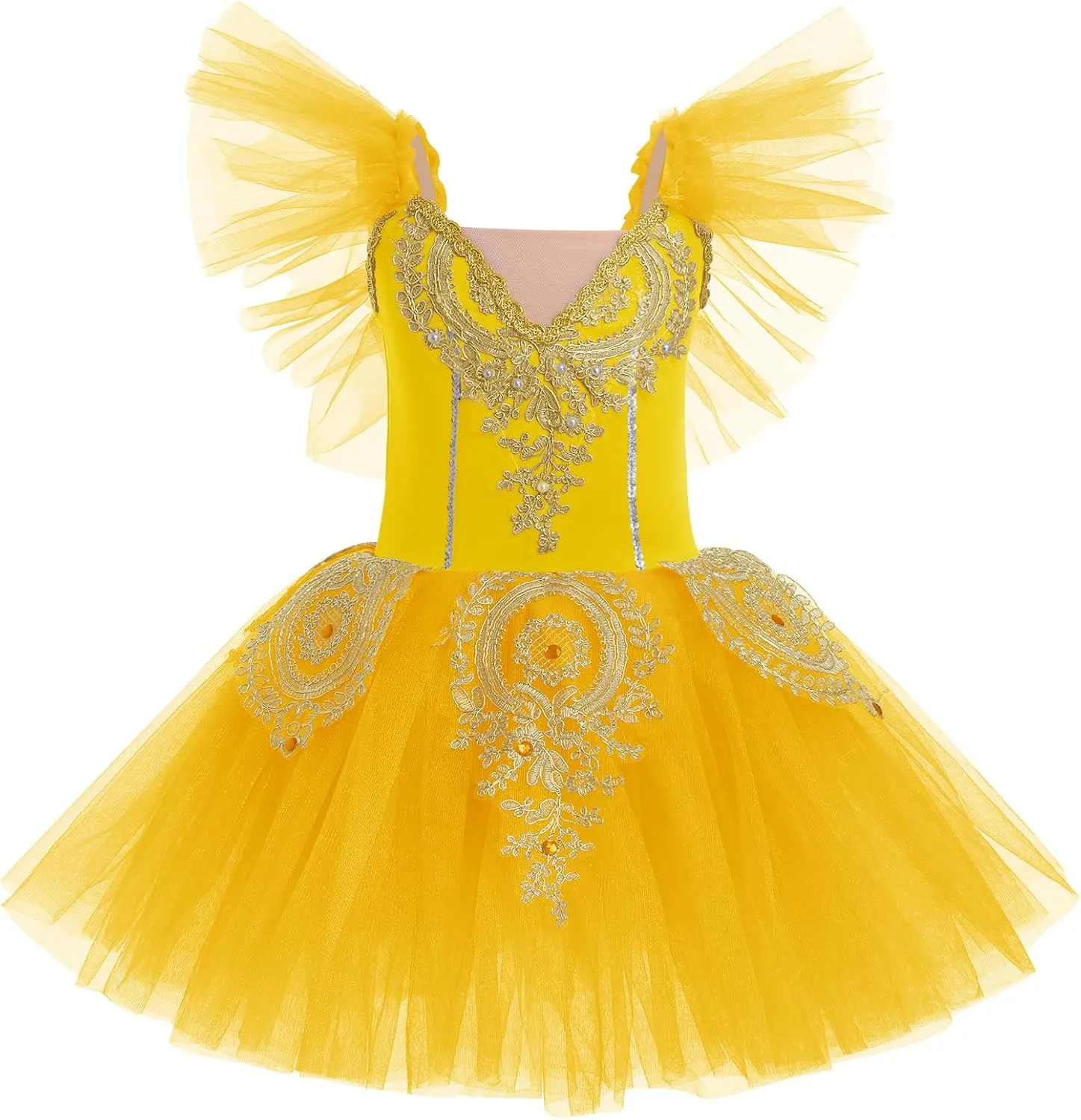 AFAVOM Ballet Leotards for Girls Ballerina Performance Swan Lake Costumes Embroidery Tulle Camisole Skirted Leotard Dancewear