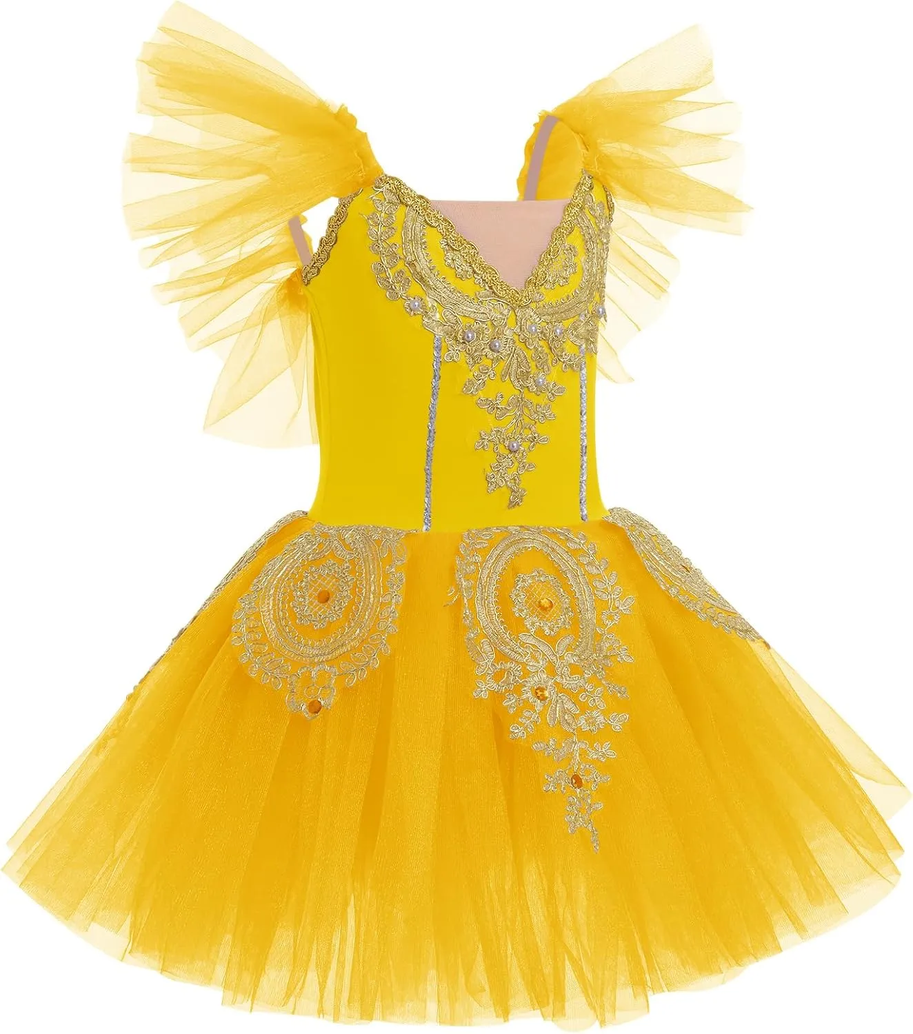 AFAVOM Ballet Leotards for Girls Ballerina Performance Swan Lake Costumes Embroidery Tulle Camisole Skirted Leotard Dancewear