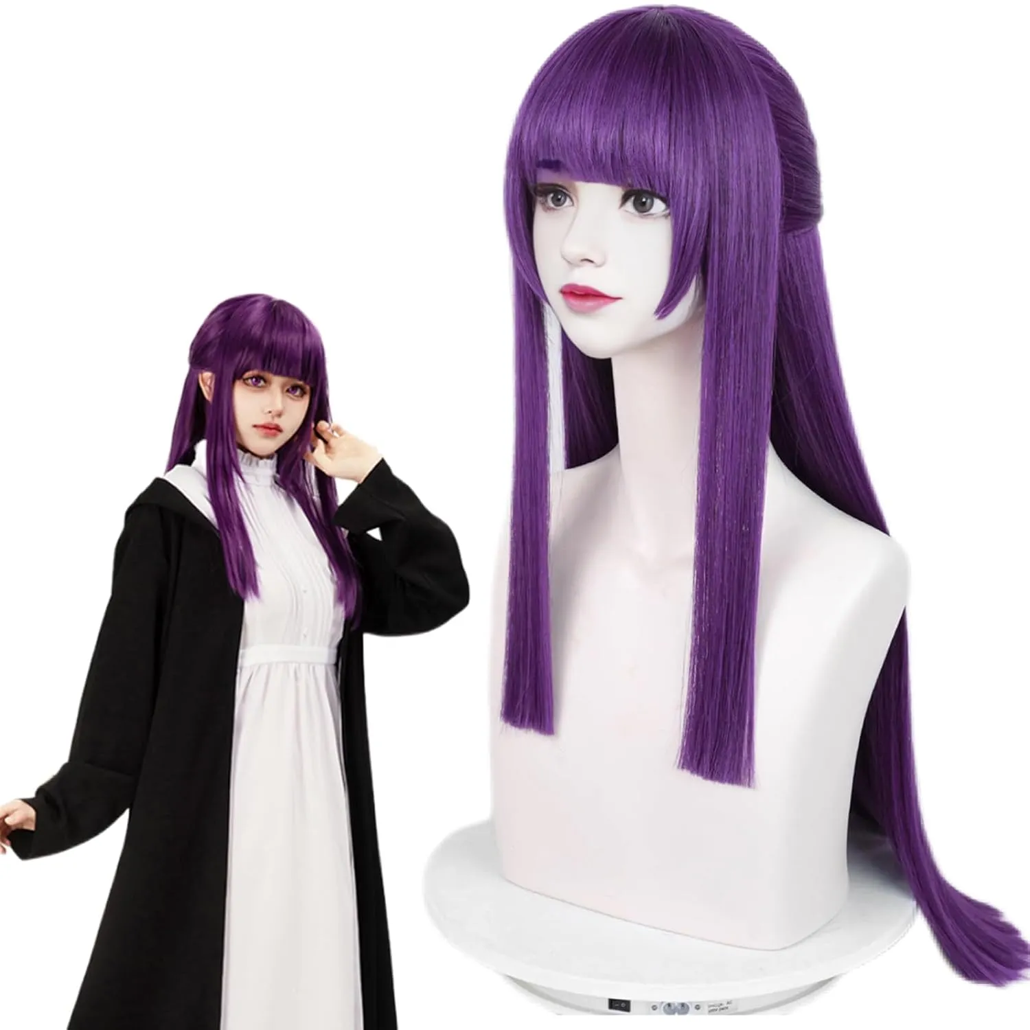 Aicos Long Straight Purple Cosplay Wig with Bangs for Women Cosplay Fern  Wig Cap