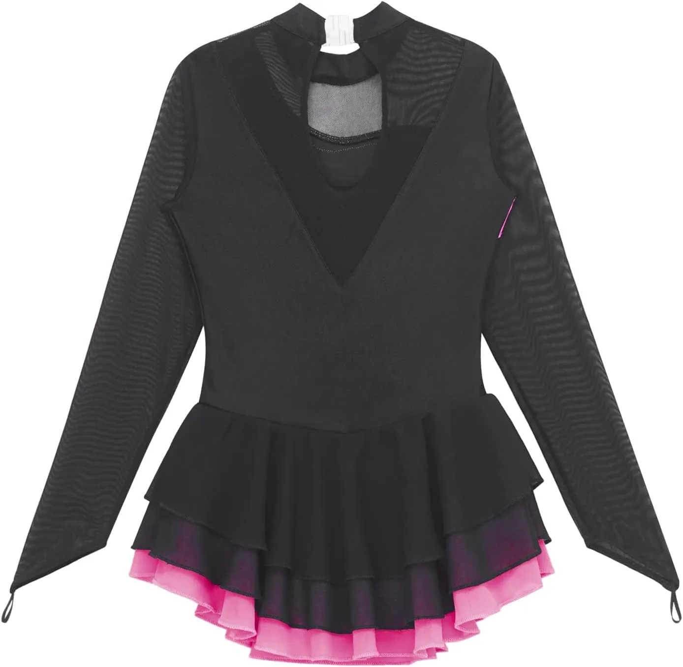 Aislor Girls Mesh Splice Figure Ice Skating Dress Long Sleeves Ballet Dance Gymnastics Leotards Tutu Dress Dancewear