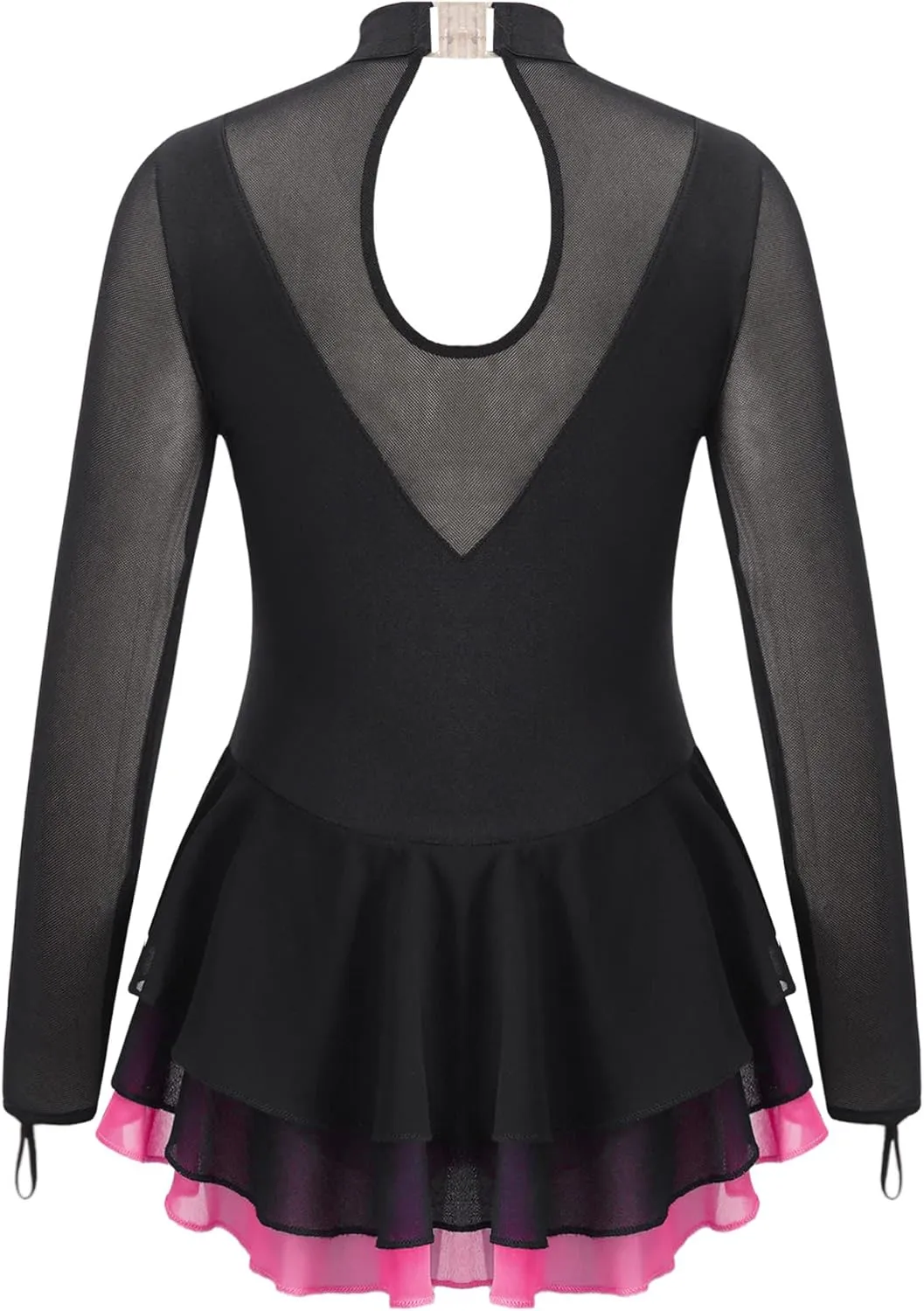 Aislor Girls Mesh Splice Figure Ice Skating Dress Long Sleeves Ballet Dance Gymnastics Leotards Tutu Dress Dancewear