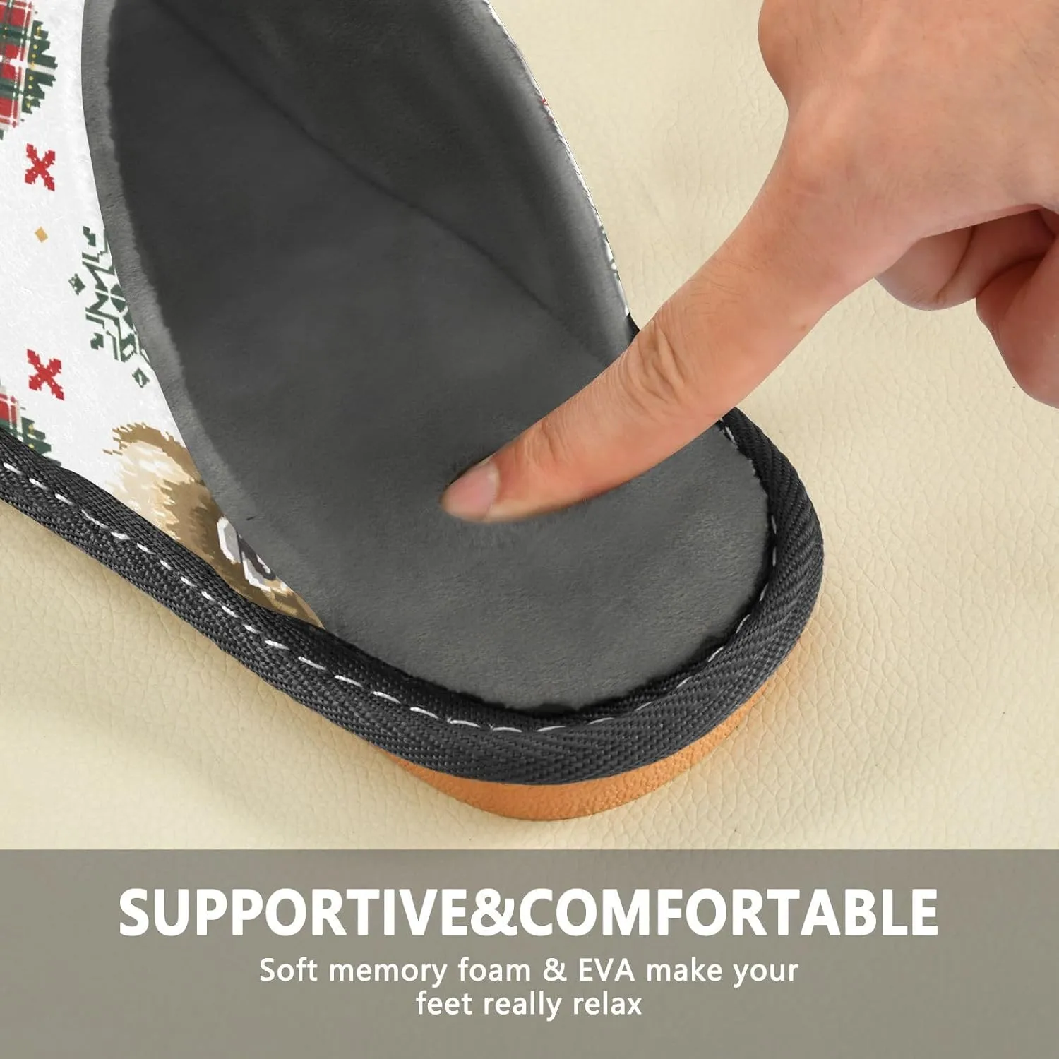 ALAZA Christmas Deer White Snowflake Fuzzy Slippers for Women Men Warm Soft Lightweight Memory Foam House Slippers 9-10