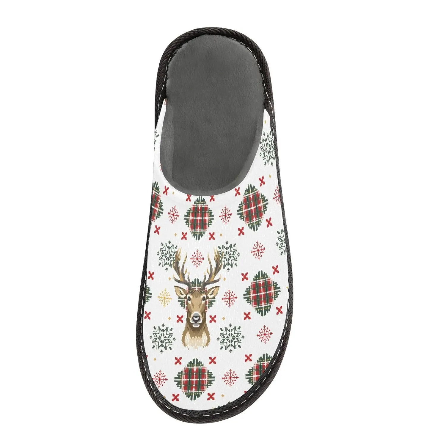 ALAZA Christmas Deer White Snowflake Fuzzy Slippers for Women Men Warm Soft Lightweight Memory Foam House Slippers 9-10