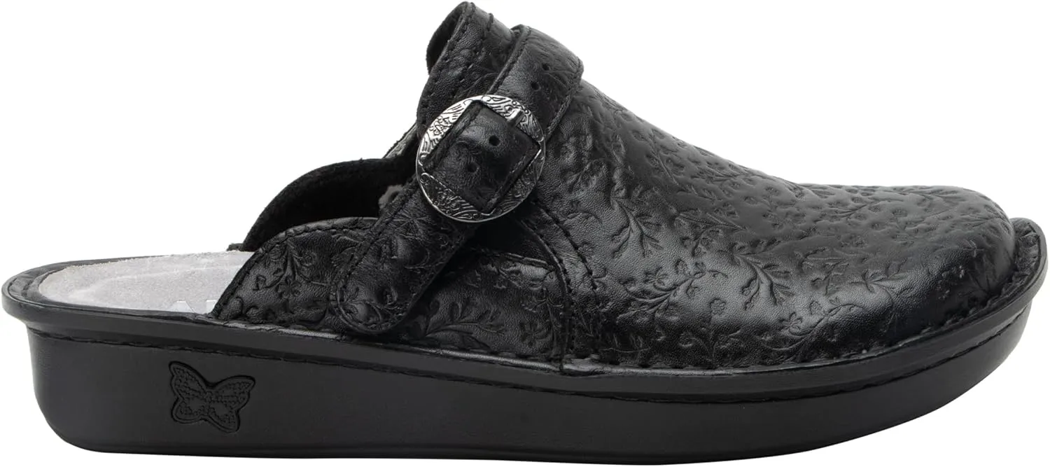 Alegria Women's Bryn Open Back Leather Slide with Ankle Strap