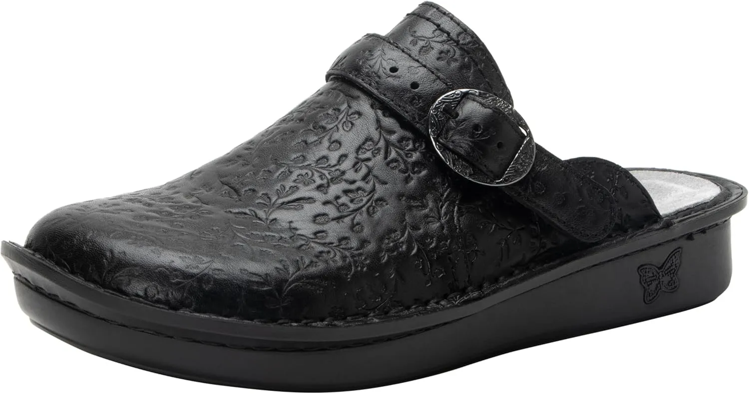 Alegria Women's Bryn Open Back Leather Slide with Ankle Strap