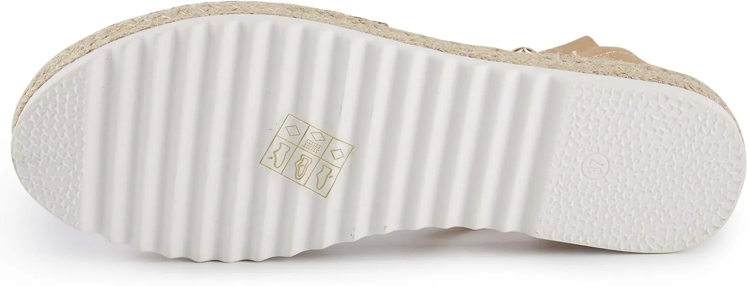 Alexis Leroy Women's Closed Toe Hollow Out Vamp Ankle Strap Platform Espadrille Sandals