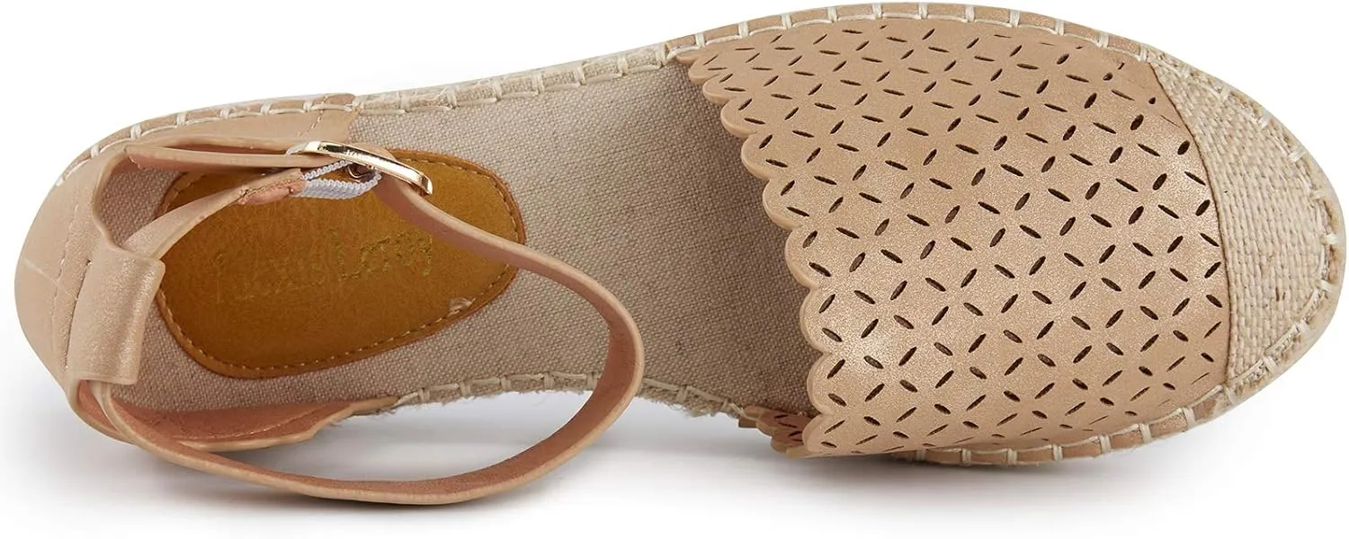 Alexis Leroy Women's Closed Toe Hollow Out Vamp Ankle Strap Platform Espadrille Sandals