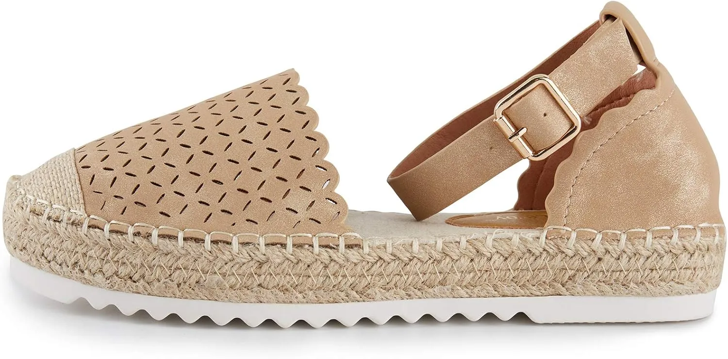 Alexis Leroy Women's Closed Toe Hollow Out Vamp Ankle Strap Platform Espadrille Sandals