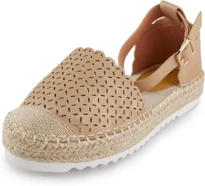 Alexis Leroy Women's Closed Toe Hollow Out Vamp Ankle Strap Platform Espadrille Sandals