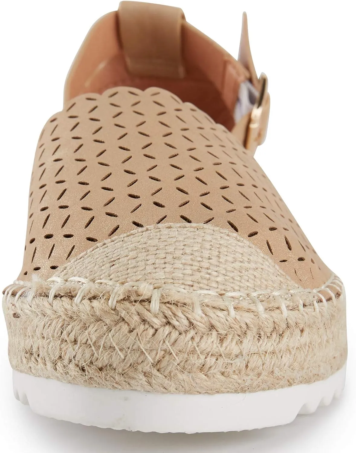 Alexis Leroy Women's Closed Toe Hollow Out Vamp Ankle Strap Platform Espadrille Sandals