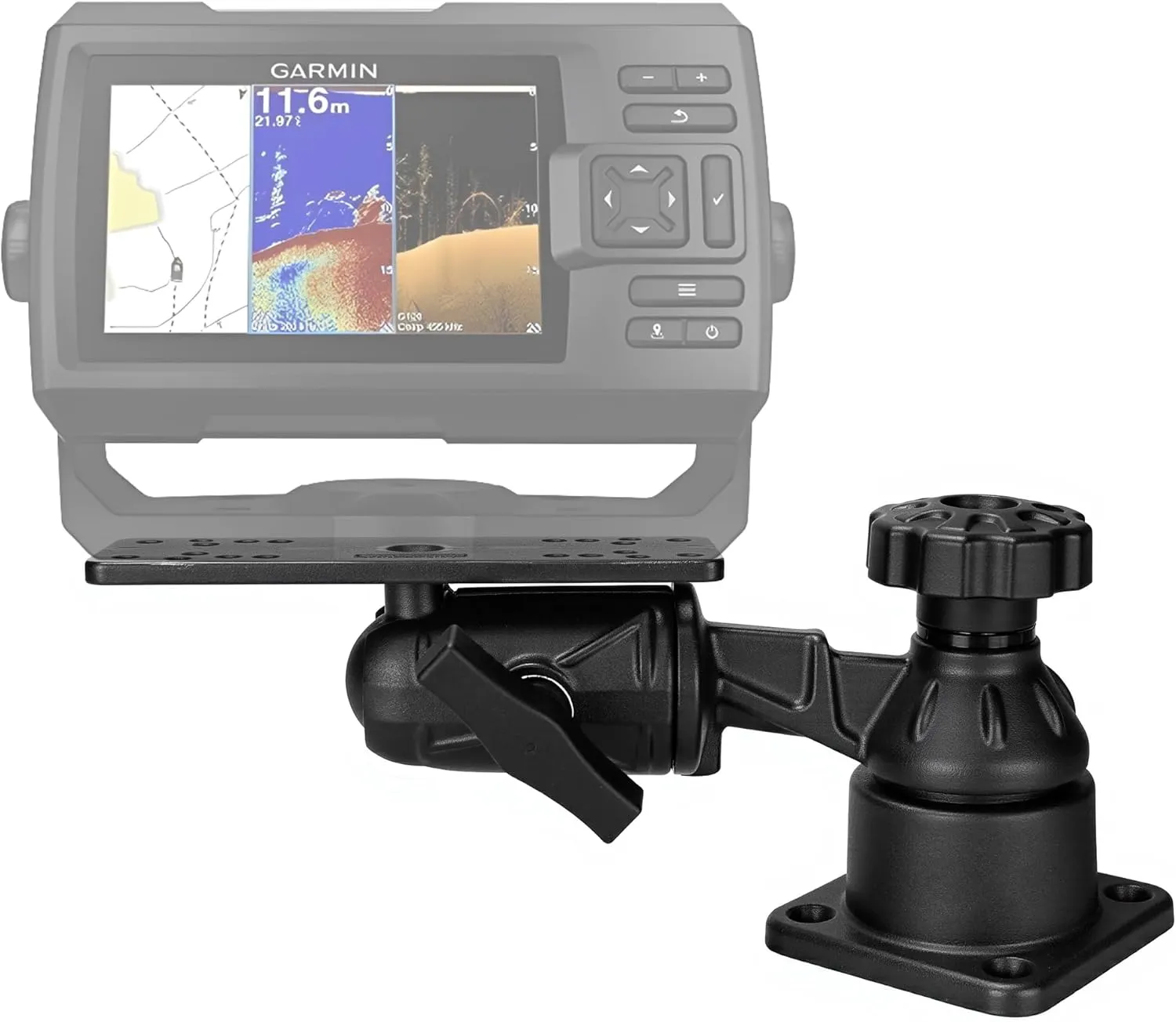 Aluminium Fish Finder Mount, 7.32" Heavy Duty Swing Arm for Fish Finders, Chartplotters/Depth Finders, Compatible with Garmin, Lowrance and More, for Boats/Kayaks