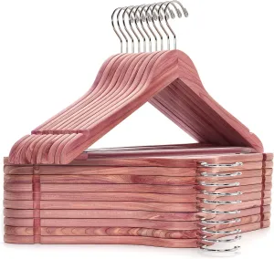 Amber Home 30 Pack American Red Cedar Hangers, Smooth Finish Wood Coat Hangers with Swivel Hook & Notches for Suit, Shirt, Dress, Jacket, Pants