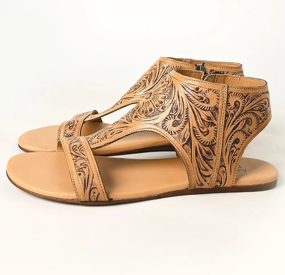 American Darling ADFT141A Hand tooled carved genuine leather sandal footwear flip flop