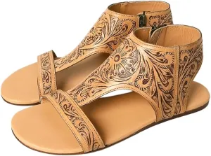 American Darling ADFT141A Hand tooled carved genuine leather sandal footwear flip flop