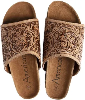 American Darling ADFTE108 Hand tooled carved genuine leather sandal footwear flip flop