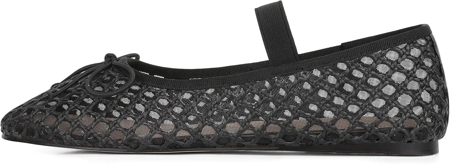 AMINUGAL Raffia Ballet Flats Shoes for Women Dressy Comfortable Woven Straw Women's Flat with Elastic Strap Mesh Bows Raffia Mary Janes Ballerina