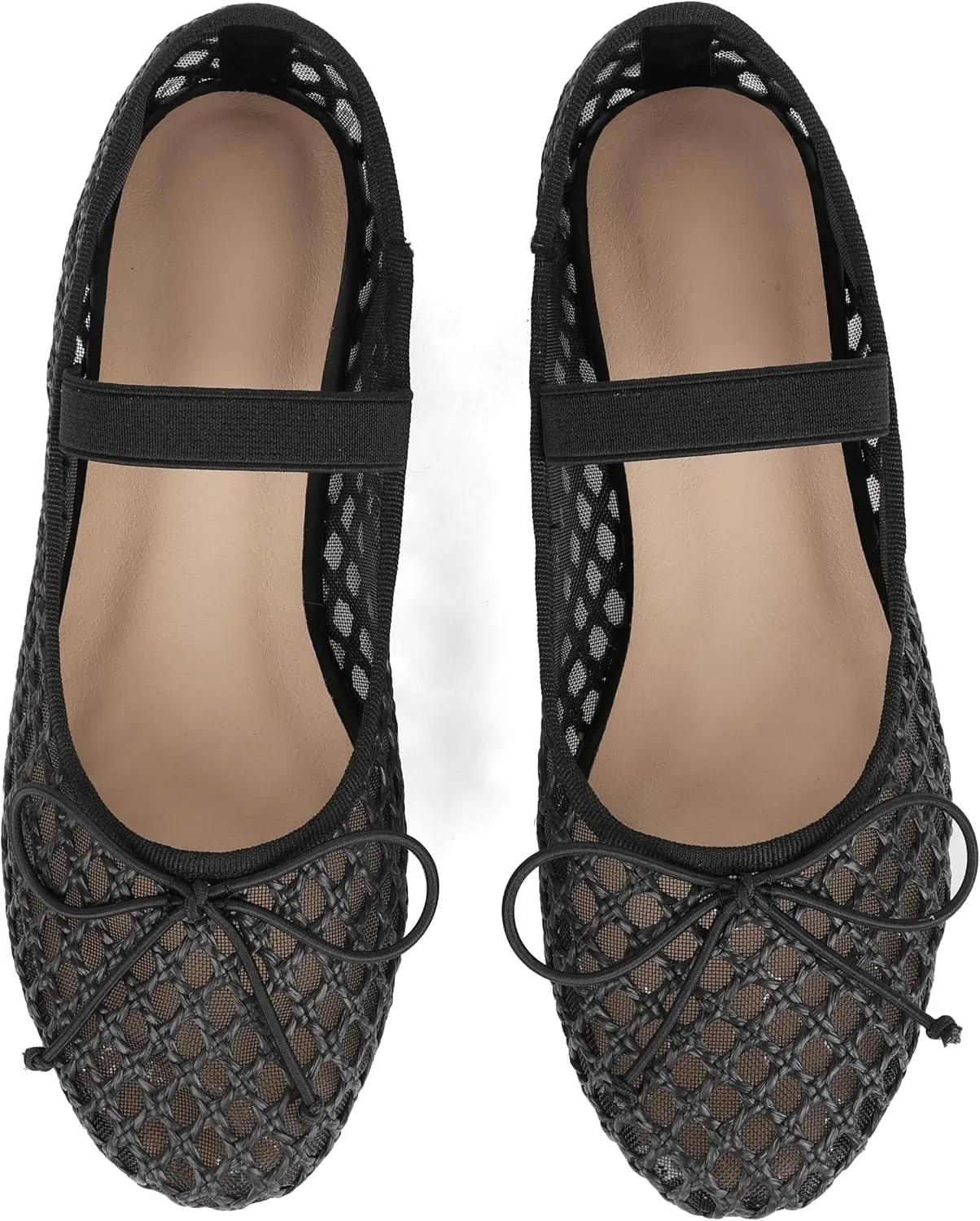 AMINUGAL Raffia Ballet Flats Shoes for Women Dressy Comfortable Woven Straw Women's Flat with Elastic Strap Mesh Bows Raffia Mary Janes Ballerina