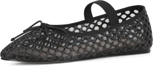 AMINUGAL Raffia Ballet Flats Shoes for Women Dressy Comfortable Woven Straw Women's Flat with Elastic Strap Mesh Bows Raffia Mary Janes Ballerina