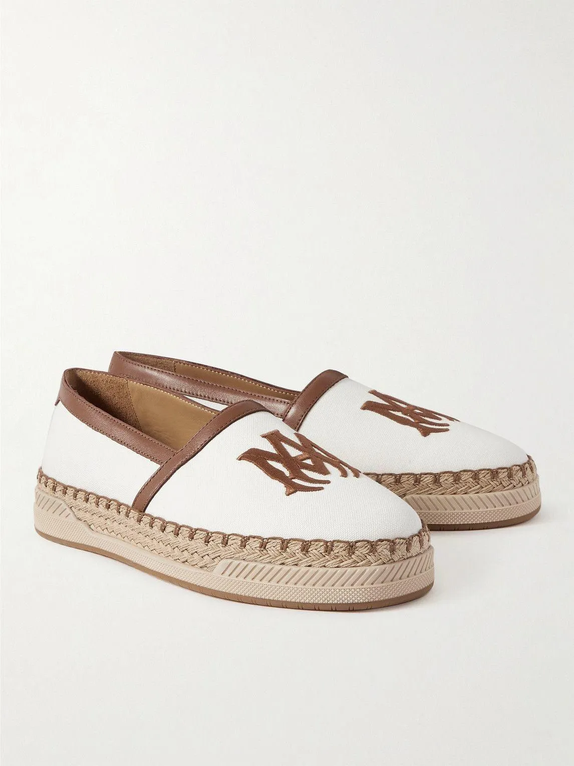 AMIRI - MA Logo-Embroidered Leather-Trimmed Canvas Espadrilles - White/Brown