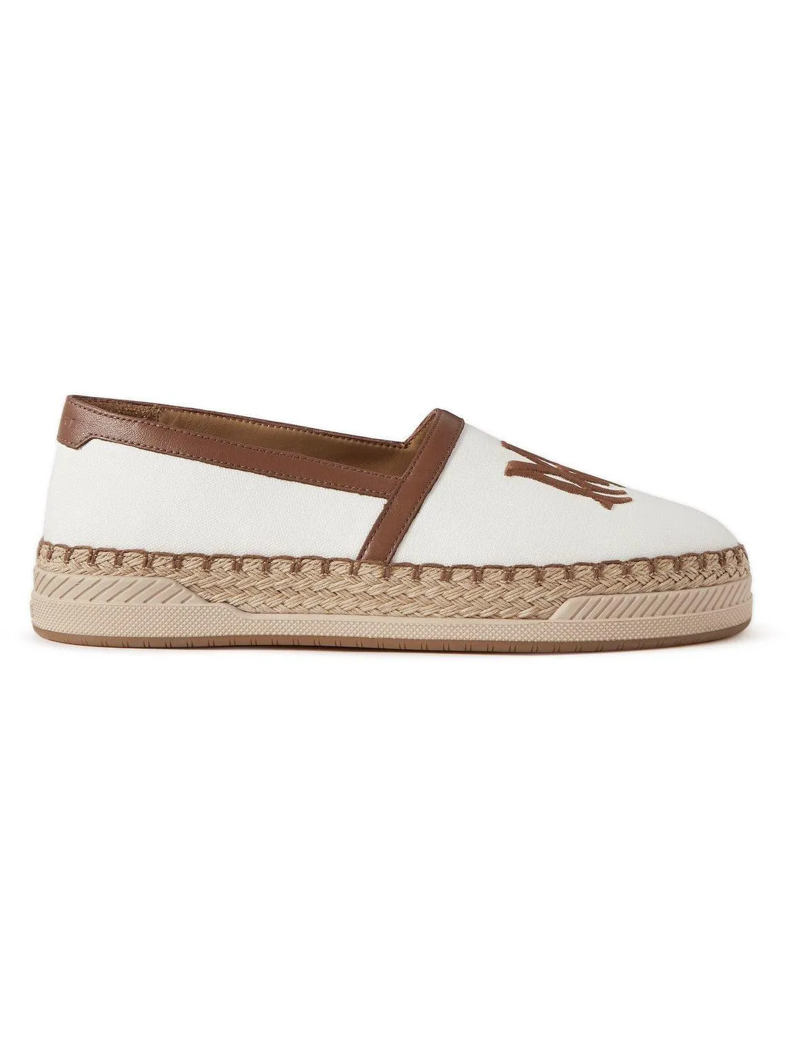 AMIRI - MA Logo-Embroidered Leather-Trimmed Canvas Espadrilles - White/Brown