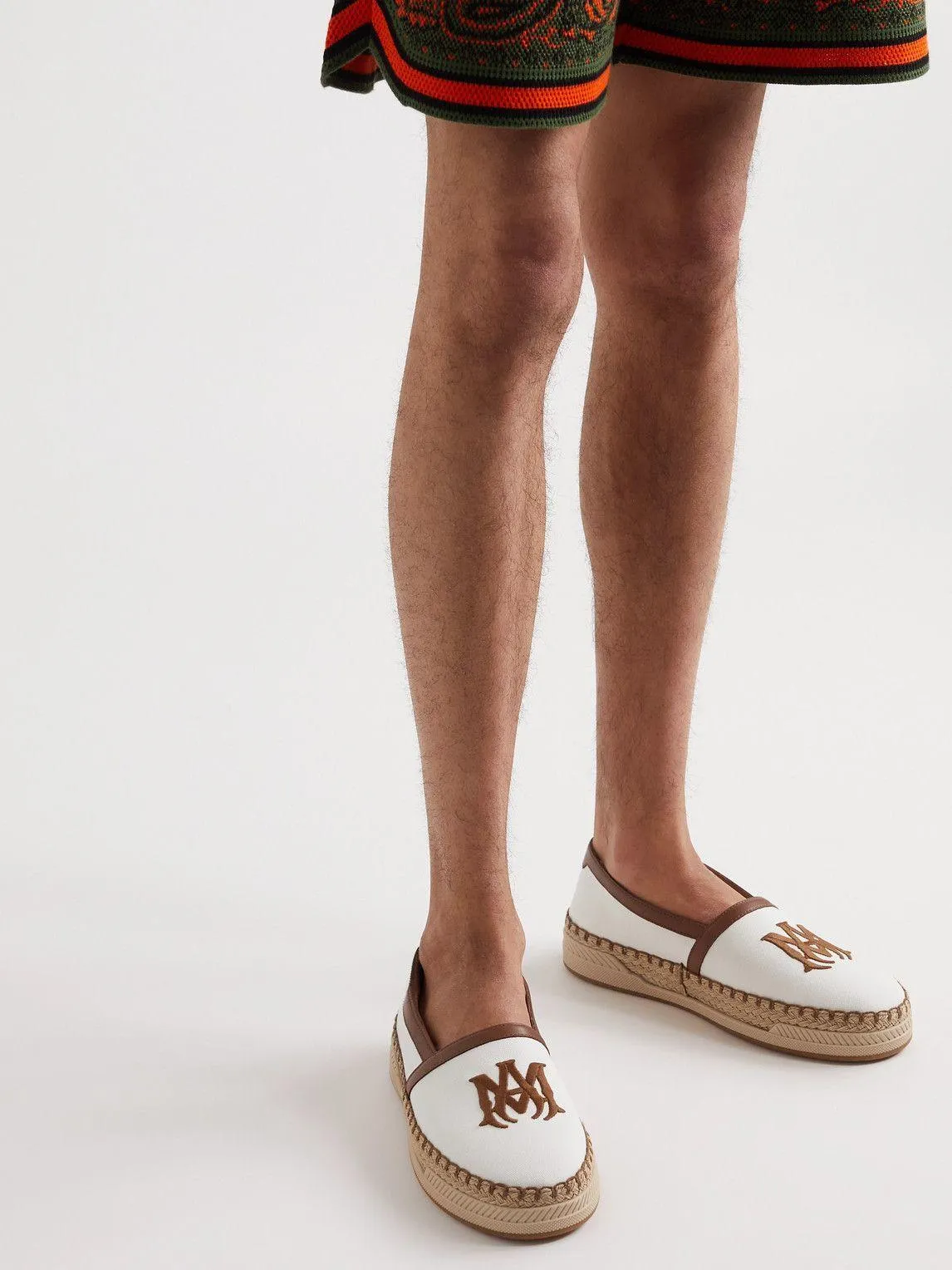 AMIRI - MA Logo-Embroidered Leather-Trimmed Canvas Espadrilles - White/Brown