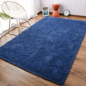 Andecor Soft Fluffy Bedroom Rugs, 4 x 6 Feet Indoor Shaggy Plush Area Rug for Boys Girls Kids Baby College Dorm Living Room Home Decor Floor Carpet, Light Navy