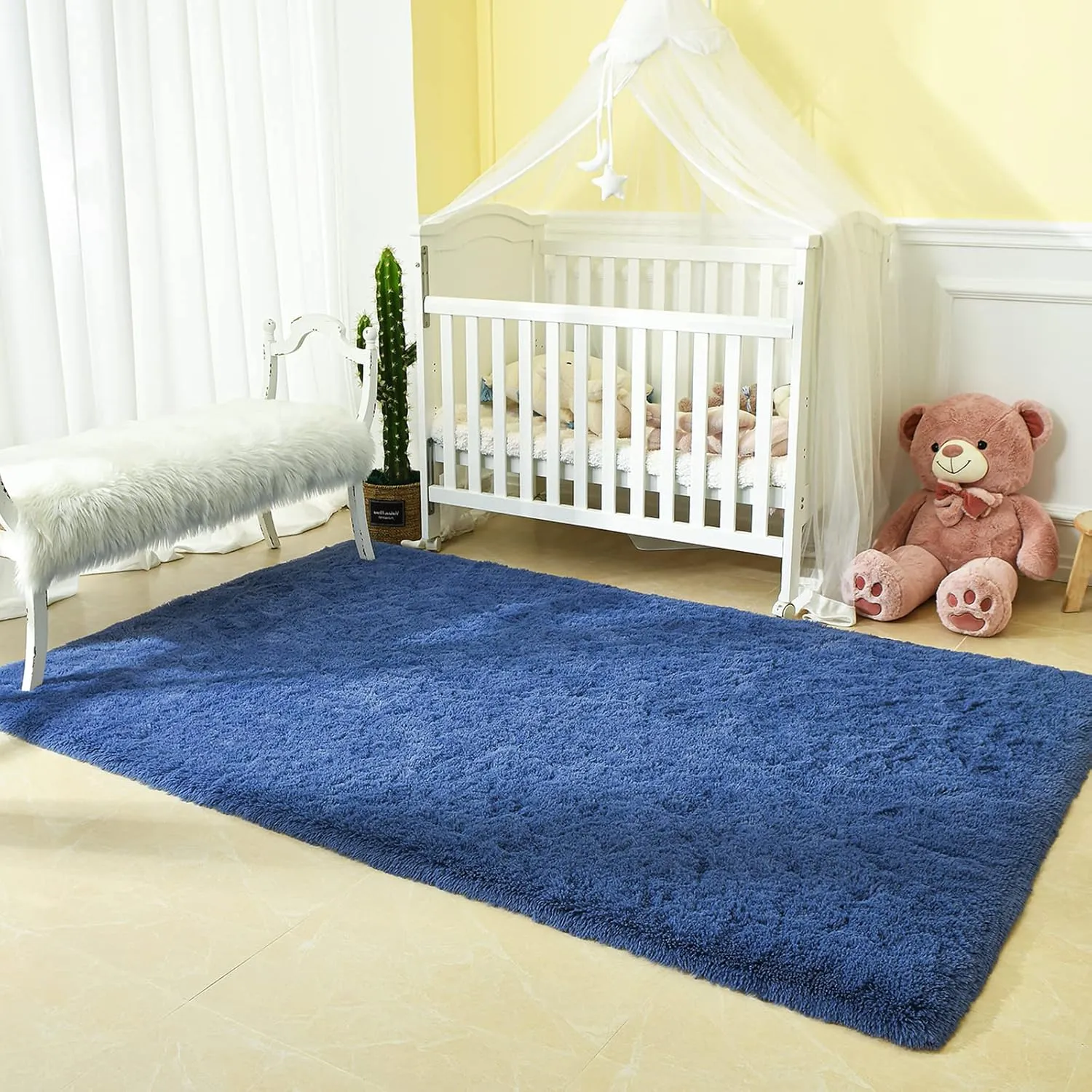 Andecor Soft Fluffy Bedroom Rugs, 4 x 6 Feet Indoor Shaggy Plush Area Rug for Boys Girls Kids Baby College Dorm Living Room Home Decor Floor Carpet, Light Navy