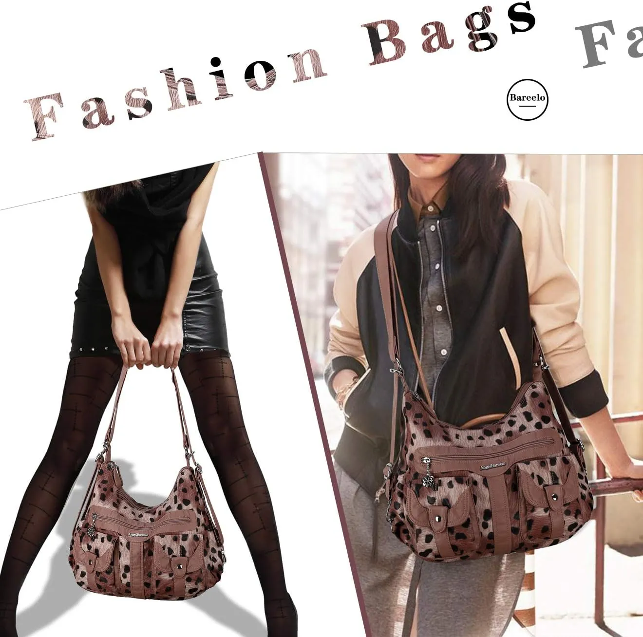 Angel Barcelo Women Multifunctional Soft Leather Handbag Purses Shoulder Hobo Backpack Crossbody Zipper Bag with Pocket