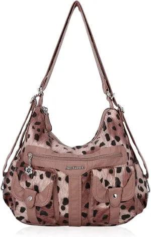 Angel Barcelo Women Multifunctional Soft Leather Handbag Purses Shoulder Hobo Backpack Crossbody Zipper Bag with Pocket
