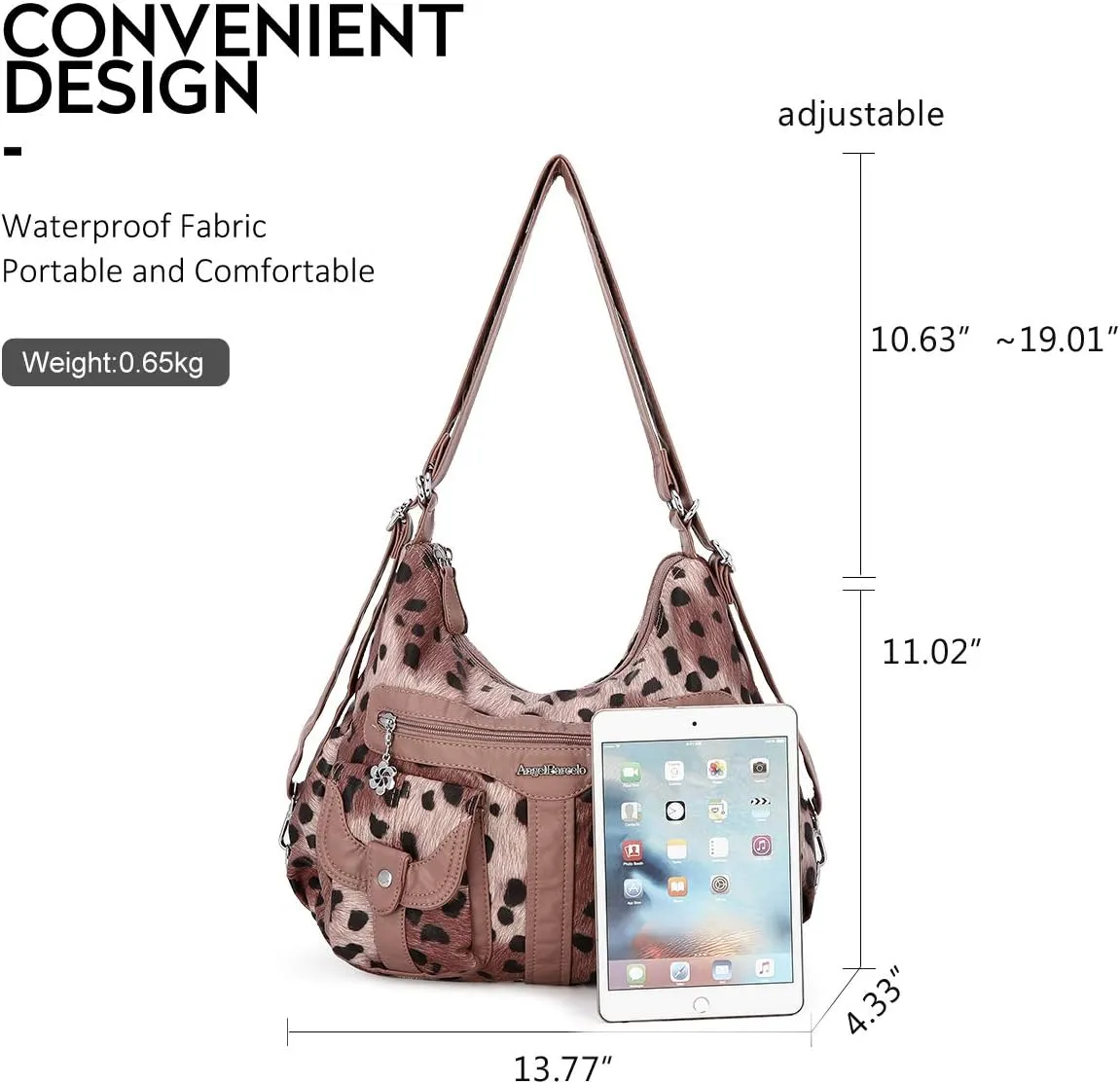 Angel Barcelo Women Multifunctional Soft Leather Handbag Purses Shoulder Hobo Backpack Crossbody Zipper Bag with Pocket