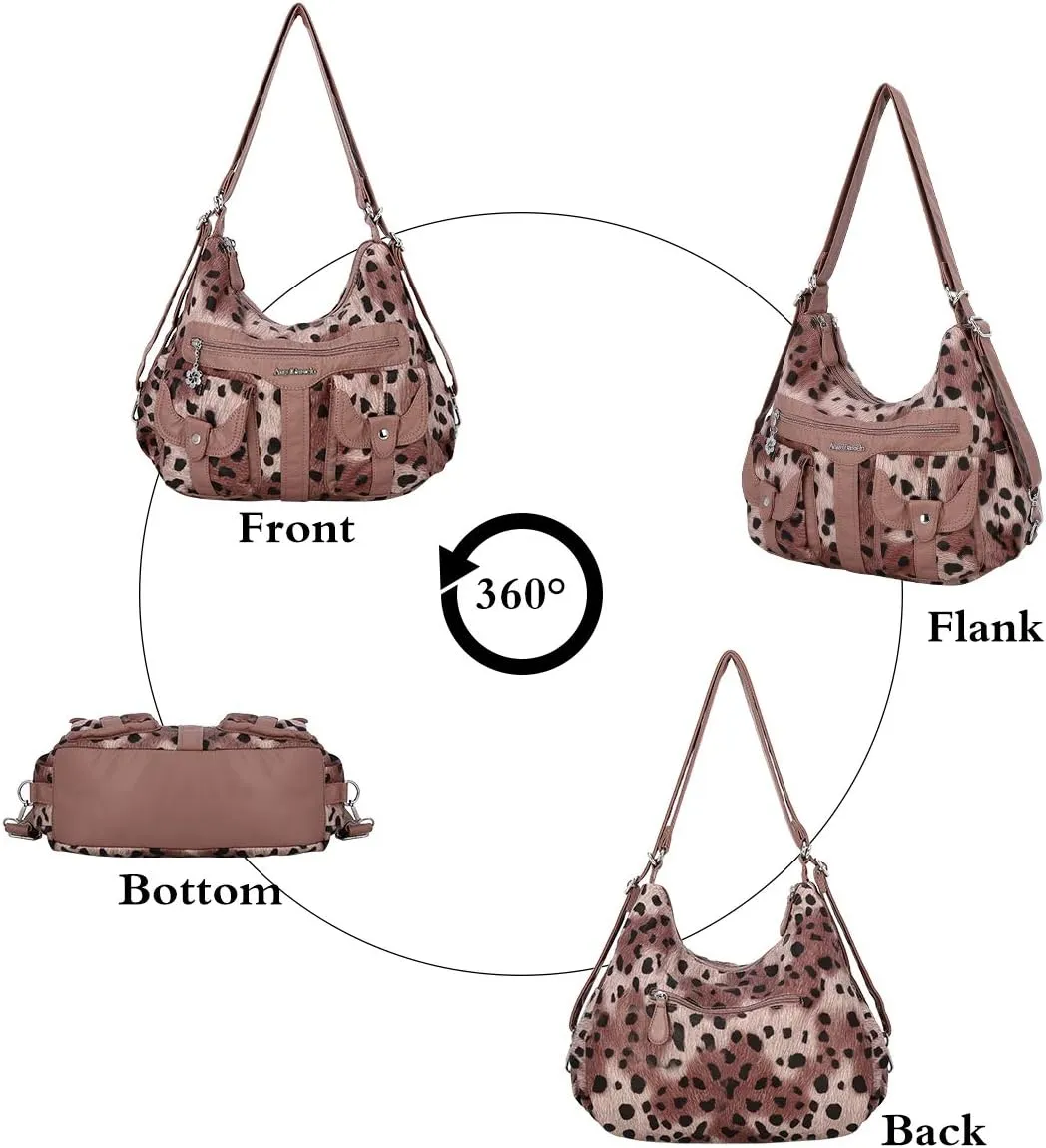 Angel Barcelo Women Multifunctional Soft Leather Handbag Purses Shoulder Hobo Backpack Crossbody Zipper Bag with Pocket