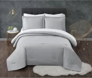 Antimicrobial Bed in a Bag, Queen 90 in x 90 in, Grey and White, 7-Piece Set
