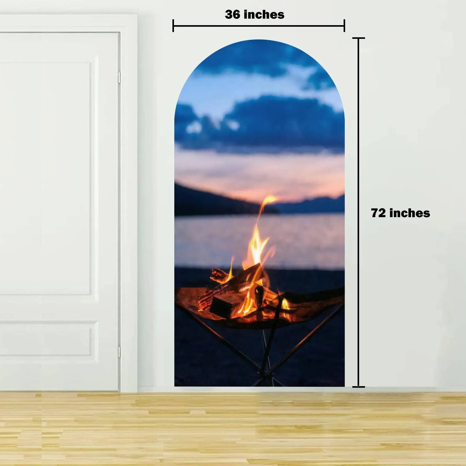 Arch Wall Decal Vertical Photo Bonfire time Starting at Dusk at Lakeside Camp Peel and Stick Wallpaper Self-Adhesive Removable Wall Sticker Mural Wall Decor for Living Room Bedroom Nursery