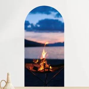 Arch Wall Decal Vertical Photo Bonfire time Starting at Dusk at Lakeside Camp Peel and Stick Wallpaper Self-Adhesive Removable Wall Sticker Mural Wall Decor for Living Room Bedroom Nursery
