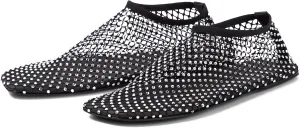 Arqa Crystals Mesh Flats for Women Rhinestone-Embellished Fishnet Sock Ballet Flat Shoes Comfort Casual Ballerina Shoes