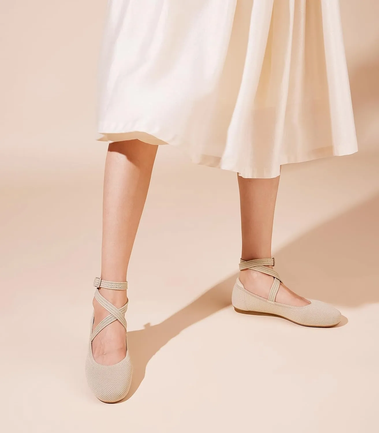 Arromic Flats for Women Round Toe Ballet Flats with Ankle Straps Ballerina Flat Shoes Women Dressy Comfortable for Work Wedding Office Casual