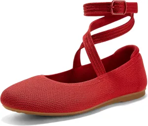 Arromic Flats for Women Round Toe Ballet Flats with Ankle Straps Ballerina Flat Shoes Women Dressy Comfortable for Work Wedding Office Casual