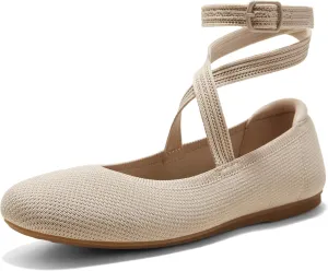 Arromic Flats for Women Round Toe Ballet Flats with Ankle Straps Ballerina Flat Shoes Women Dressy Comfortable for Work Wedding Office Casual