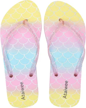 Ataiwee Girls Flip Flop Sandals - Kids Printed Slide Shoes for Little/Big Kid.